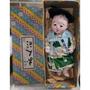 Vintage Japanese Doll Baby Boy  Gofun Ichimatsu Ningyo With Original Box